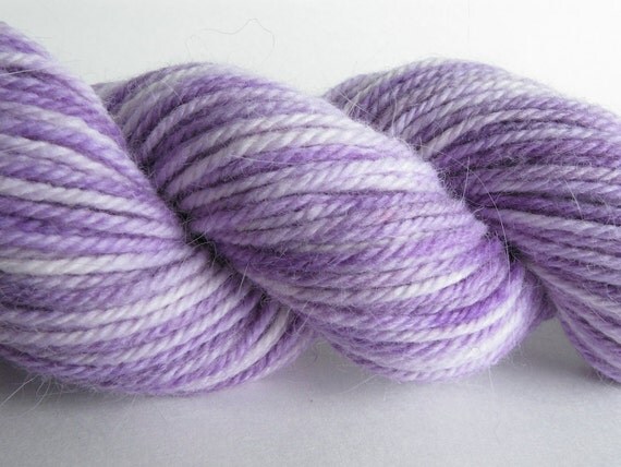 Lavender Fields - Hand Painted Angora Rabbit Superwash Wool Yarn - Worsted - 2 oz.