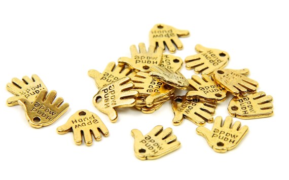 50 pcs Gold Hand Made Charms Tags - hand shape