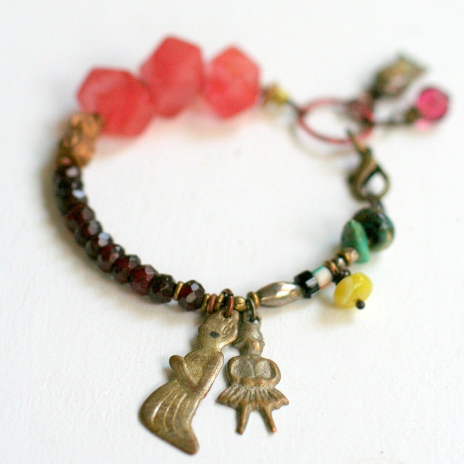 Ethnic Beads Bracelet Mexican Milagro Charm Bracelet by ThreeTrees