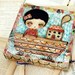 On a boat - Original Mixed Media Painting Collage By Danita Art 8x8 Inches On Deep Wood Panel