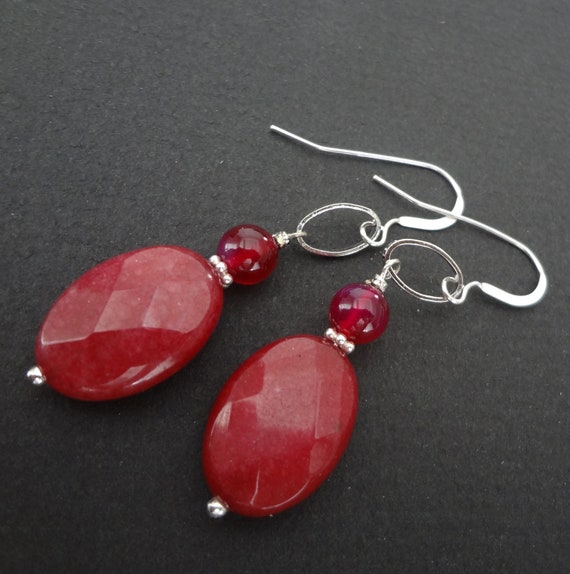 LUSCIOUS raspberry jade gemstone earrings. Funky and unique