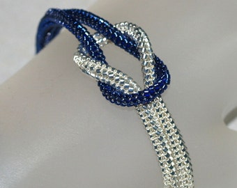 Midnight ... Bracelet . Knotted . Silver Lined Beads . Navy Blue . Sparkly . Metallic . Knot Ready for Prime Time . Magnetic Closure