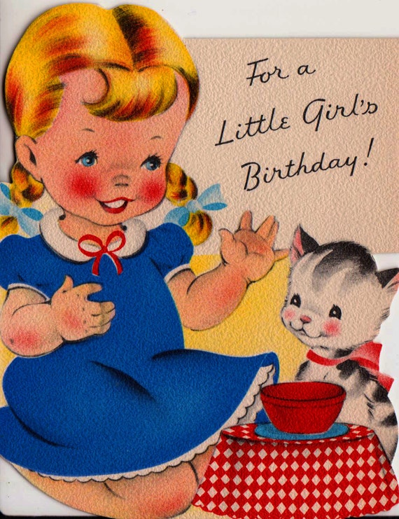 Items similar to 1950s Vintage For A Little Girl's Birthday Greetings ...