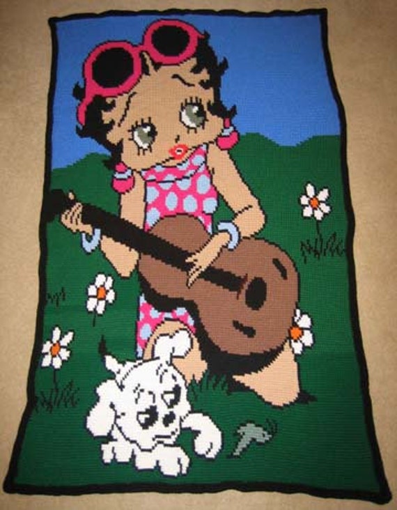 Betty Boop Guitar - Hand Made Crocheted Afghan - BRAND NEW
