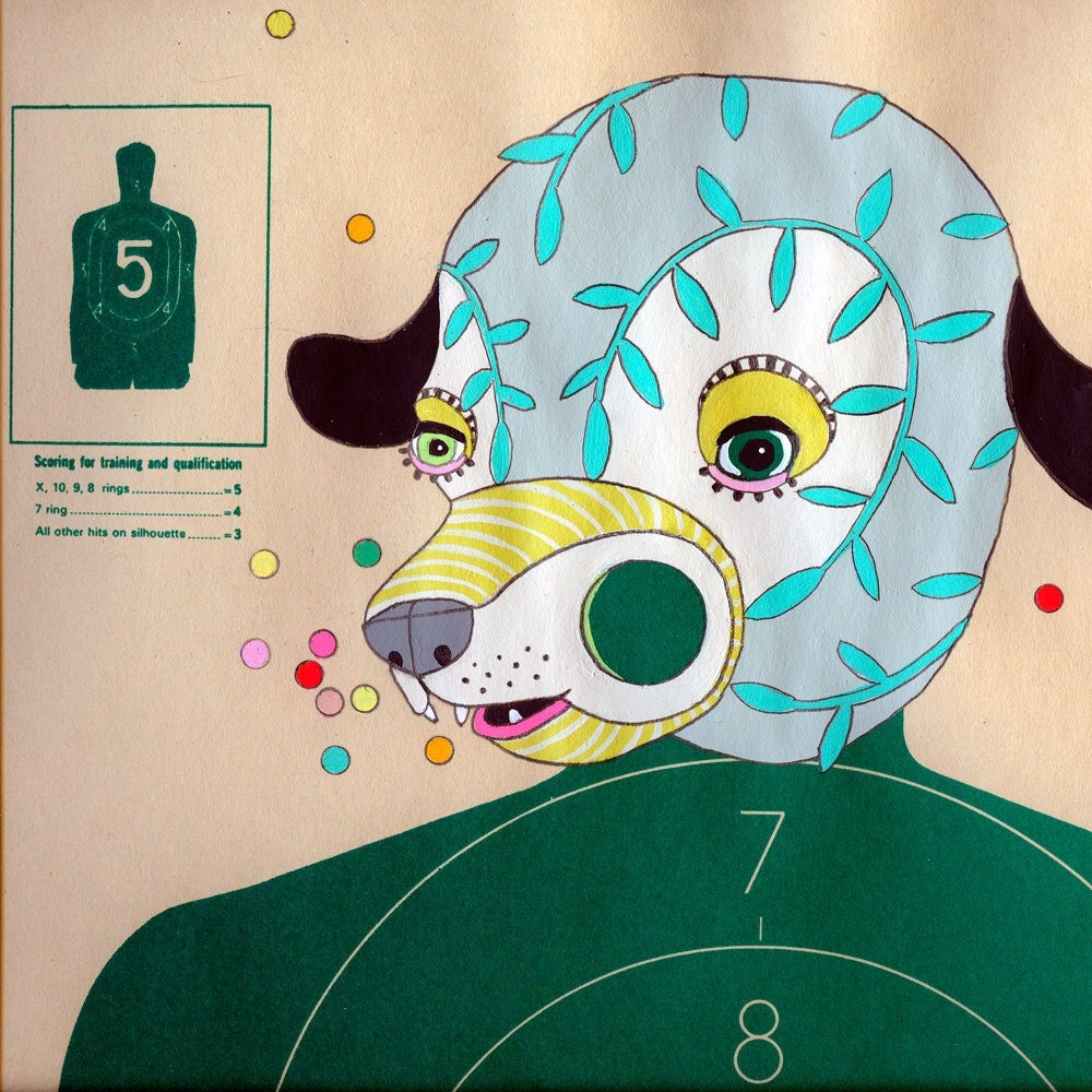 Hand Painted Paper Shooting Target Pretty Pup by jenniferdavis