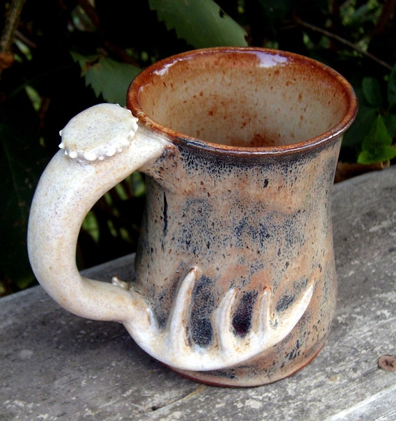 Smaller Camo Antler Mug Handmade Ceramic Pottery Deer Antler