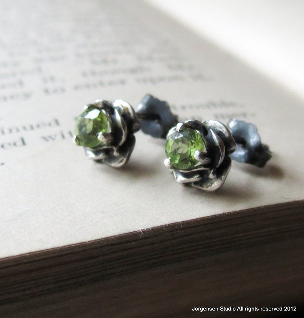 Flower Gemstone Earrings Stud Earring Sterling Silver with 4mm