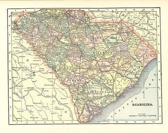 map of South Carolina from 1904, unique gift or home decor, printable digital download no. 893