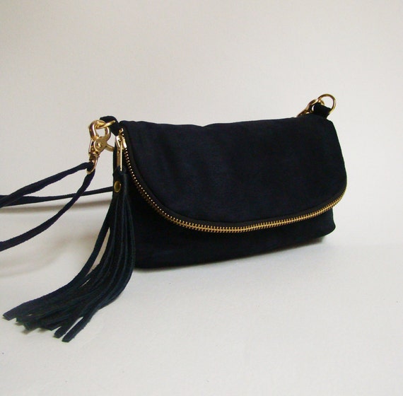 designer black suede clutch bag