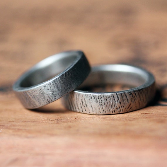 Silver bark rings - wedding band set - rustic wedding - recycled ...