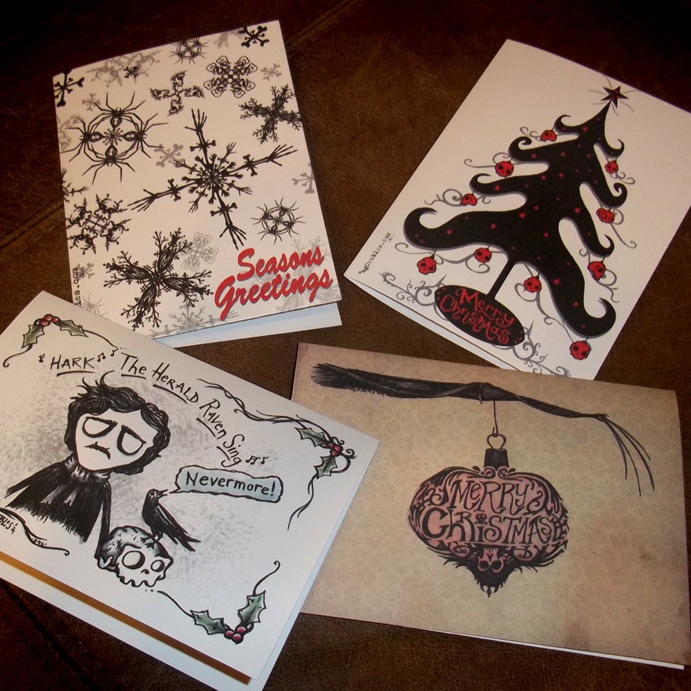 Gothic Christmas Set of 4 Greeting Card Pack A2 by by agorables