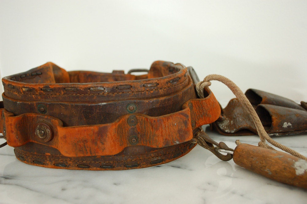 vintage linemen's climbing tool belt leather tool belt