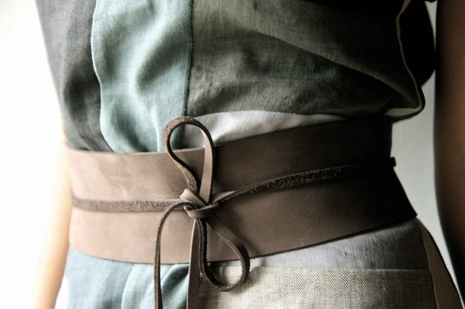Obi Belt Brown Leather wide wrap waist belt for women 3