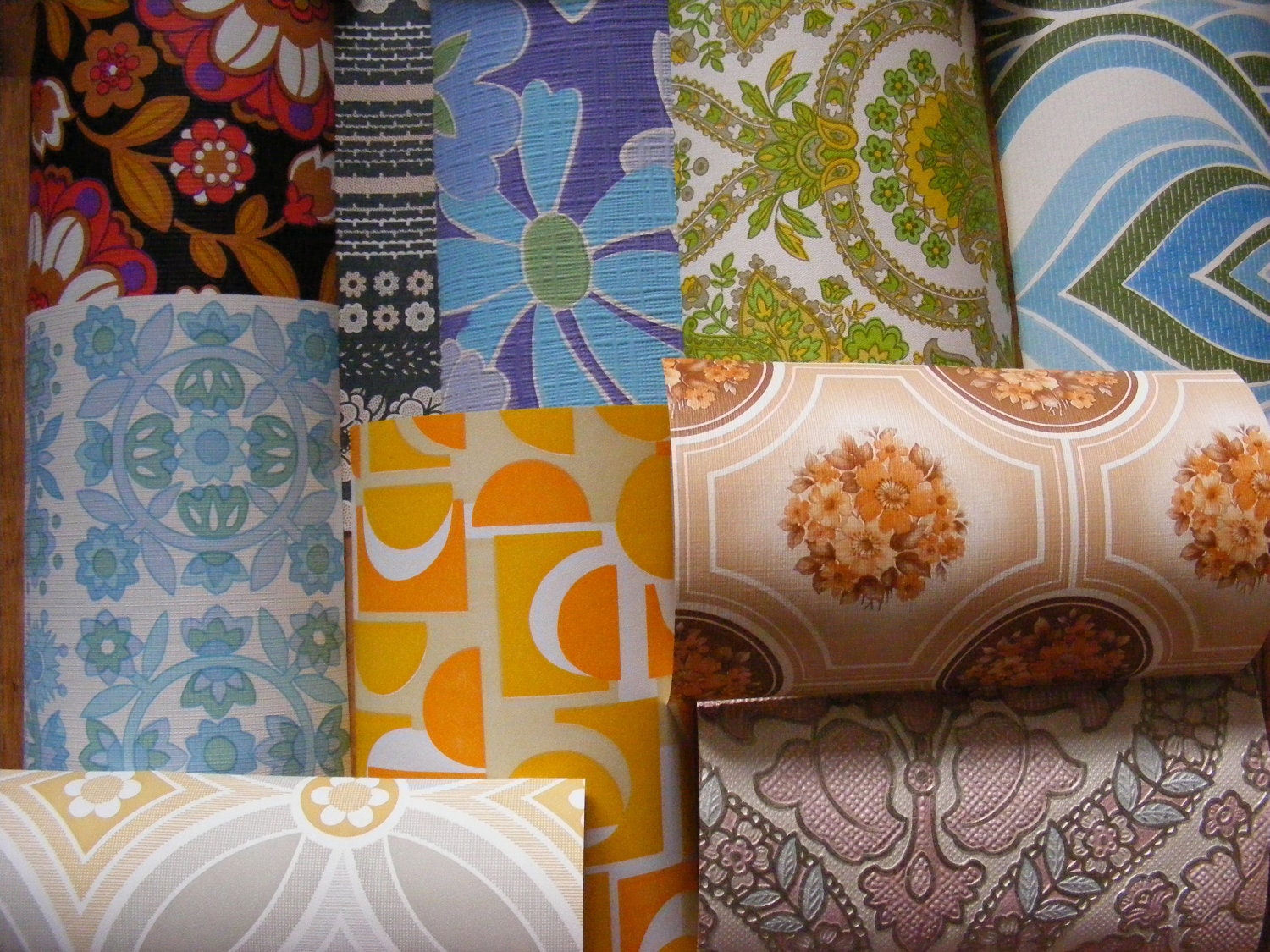 vintage wallpaper scrap pack 15 A5 pieces of retro paper