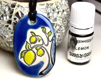 Blue Lemon Tree Necklace with Lemon Essential Oil small size