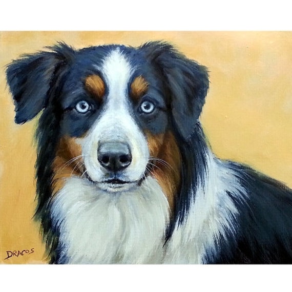 Australian Shepherd Art Print of Original Painting by DottieDracos
