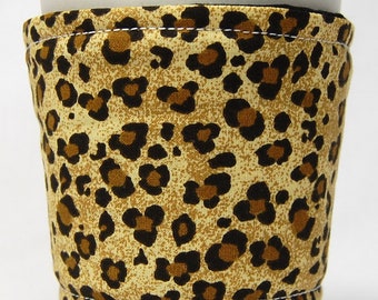Coffee Cozy/Cup Sleeve Eco Friendly Slip-on, Teacher Appreciation, Co-Worker Gift, Bulk Discount: Leopard Print in Black and Gold