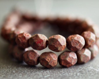 Red Stone Picasso Czech Glass Bead 6mm Firepolish Faceted Round Bead : 25 pc Strand