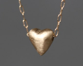 Tiny Puffy Heart Necklace in 14K Gold
