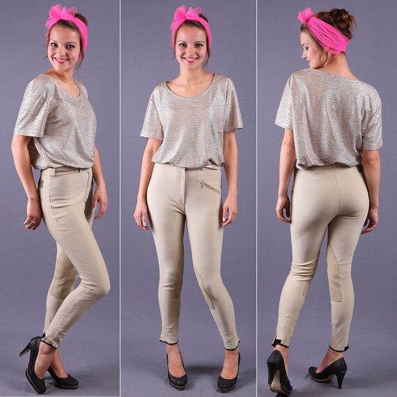 Vintage Jodhpur Pants / High Waisted Beige Skinny Pants / M