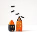 Little Halloween clay houses - orange and black with tiny ghost