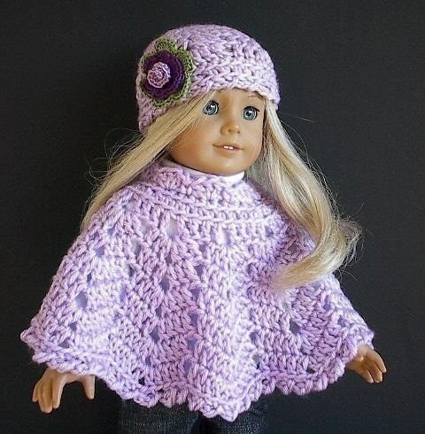 18 Inch Doll Clothes Crocheted Poncho Set with Flowered Hat in