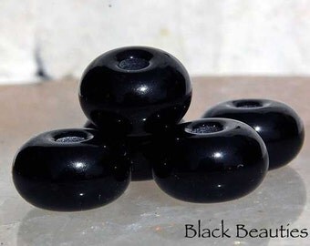 Black Beauties 25 round handmade glass beads , black lampwork bead spacers by Beadfairy Lampwork, SRA