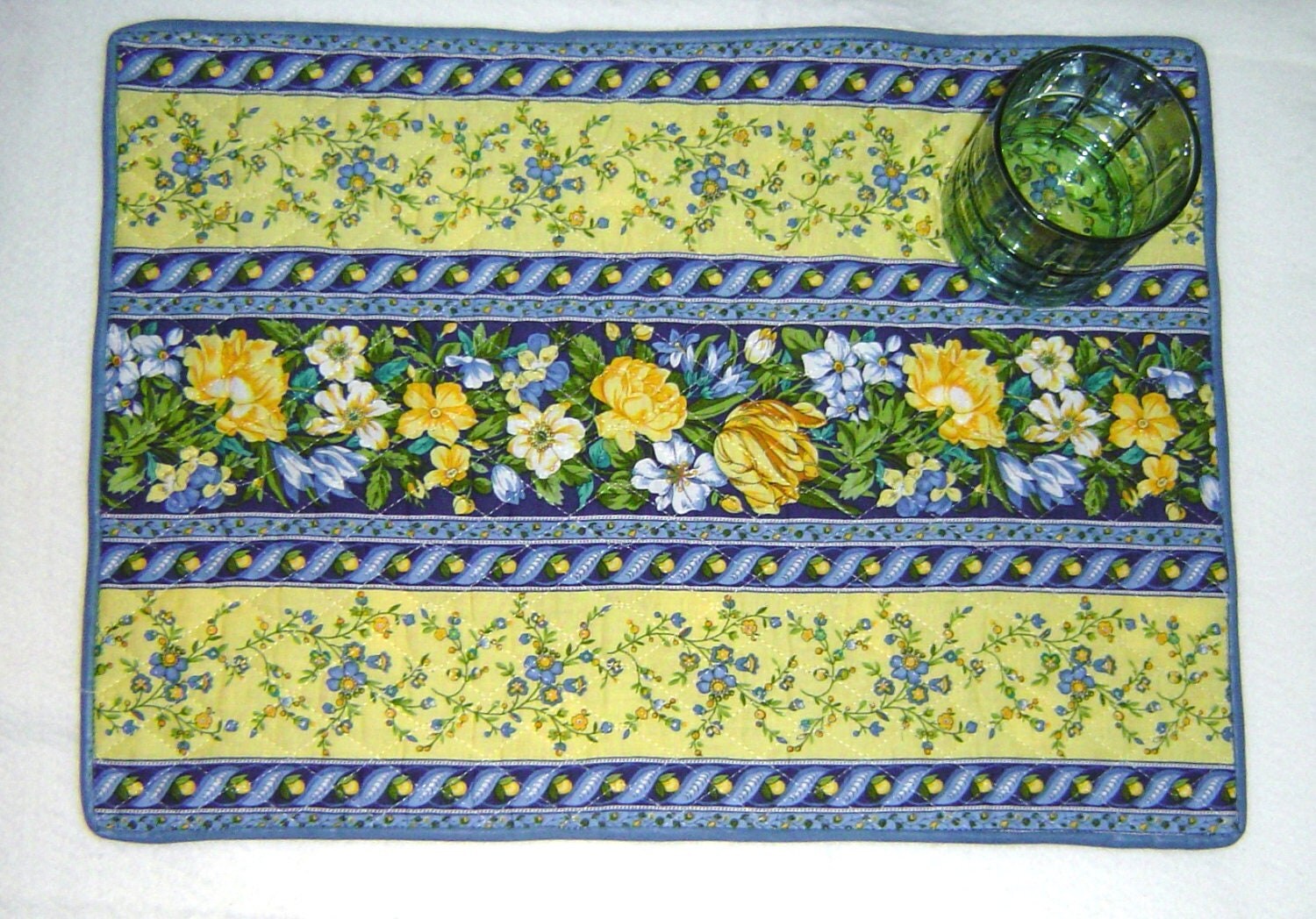 Quilted placemats blue and yellow French Provincial decor