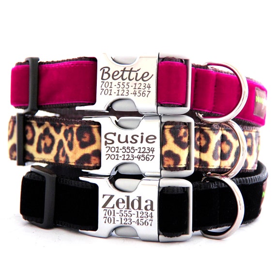 Metal Buckle Lazer Engraved Personalized Velvet Dog Collar