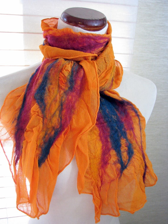 Wool and Silk Scarf Nuno Felted Silk Scarves Nuno Felt