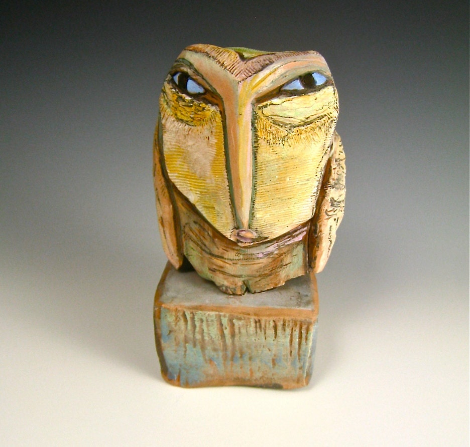 Owl Art Ceramic Owl Sculpture Owl Person Ancient by BlueFireStudio
