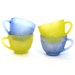 vintage Firna Glass Tea Cups / Etched Glass Cups / Bright Colored Glass Cups