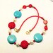18 inchTurquoise Necklace, Cinnabar and Pearls, Handmade Ladies Jewerly