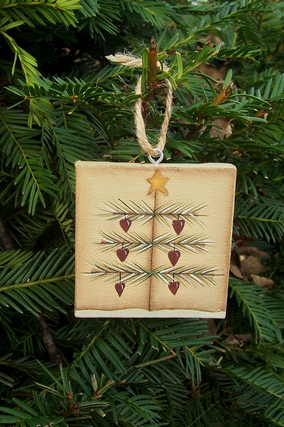 primitive christmas tree heart canvas ornament handpainted primitive christmas tree heart canvas ornament handpainted