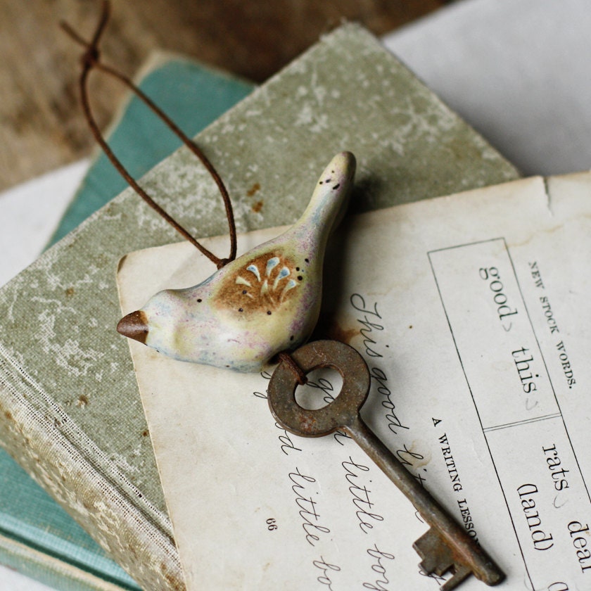 Shabby chic Bird ornament handmade ceramic christmas ornament