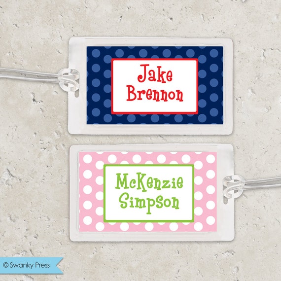 Kids Bag Tag Luggage Tag Polka Dots Pick your own colors