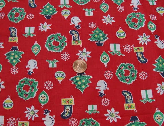 Vintage Christmas Novelty Cotton Print Fabric by SewingVineyard