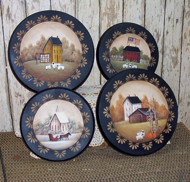 Stove Burner Covers Hand Painted Primitive Folk Art 4 Season