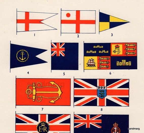 Vintage Chart of Twelve Personal and Service Flags of the
