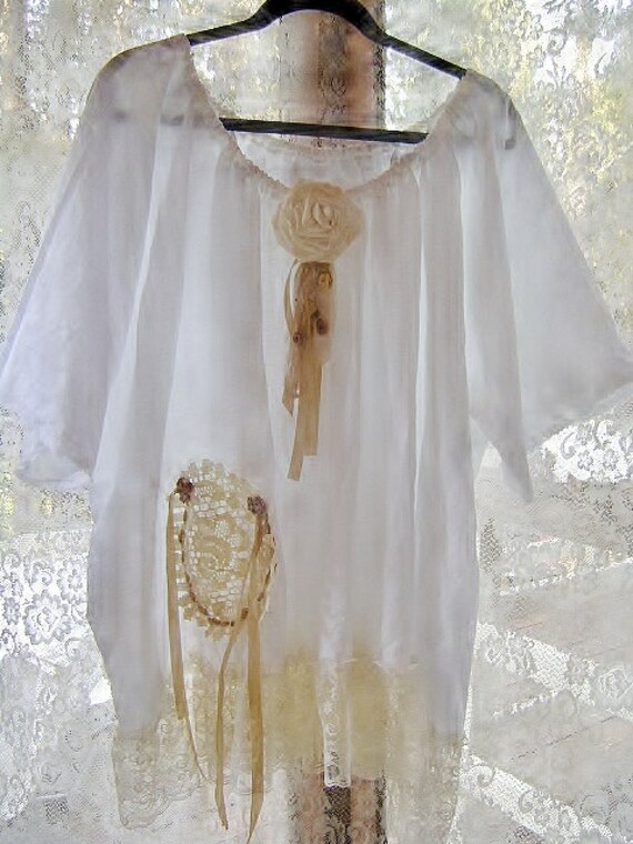 Items similar to Creamy White Plus Gauze Victorian Style Prairie top