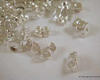 24 Stainless Steel Earnut Butterfly Earring Backs Silver Plated 6x4mm - 24 pc - 5766-2