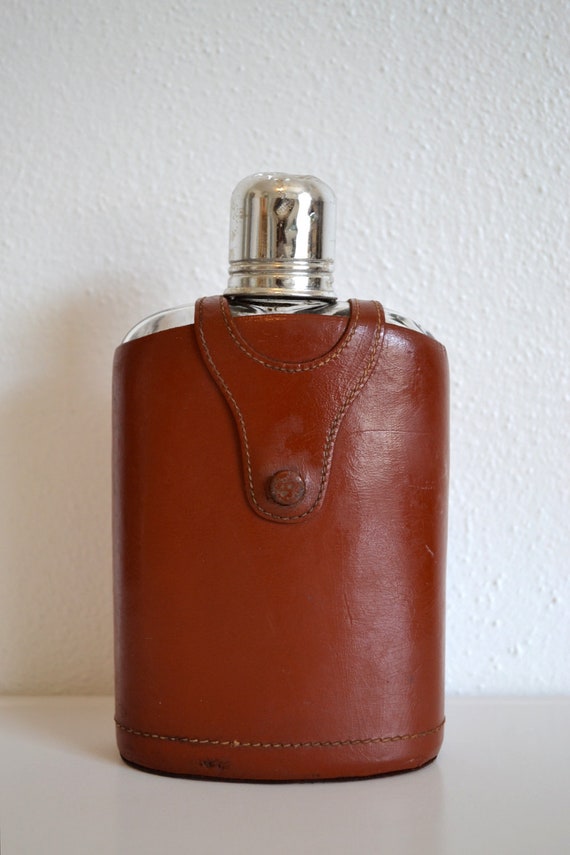 Mid Century Leather Covered Glass Flask