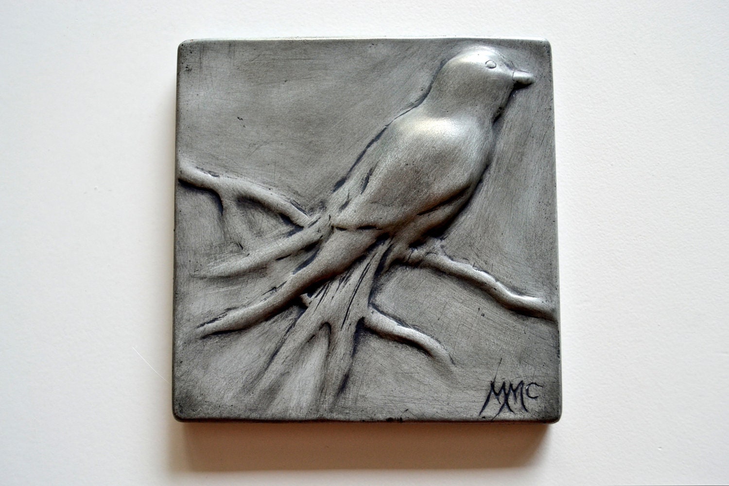 Nickel Songbird Bas Relief Tile by MMc Art by TheNeighborsPool