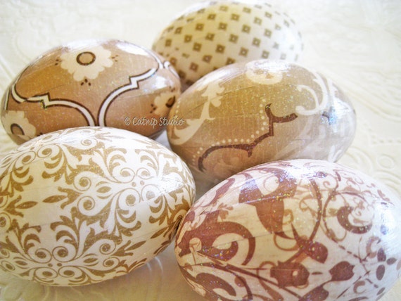 Taupe and Cream Easter Eggs Elegant Easter Eggs by CatnipStudioToo