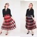 50s Reversible Red & Black Plaid Wool Pleated Skirt 26" Waist