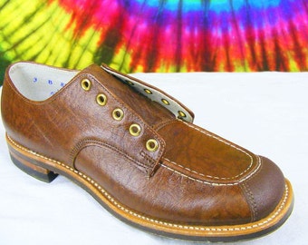 ladies 4 B vintage 50's brown leather lace-up flat oxfords granny shoes NOS