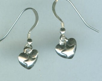 Sterling Silver HEART Earrings - 3D - French Earwires - Very Dainty