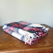 Vintage plaid throw stadium blanket wool - cream blue green red - fringe on two sides