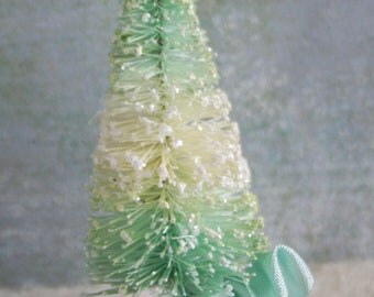 Candyland Aqua and White Striped Vintage Style Holiday Bottle Brush Tree