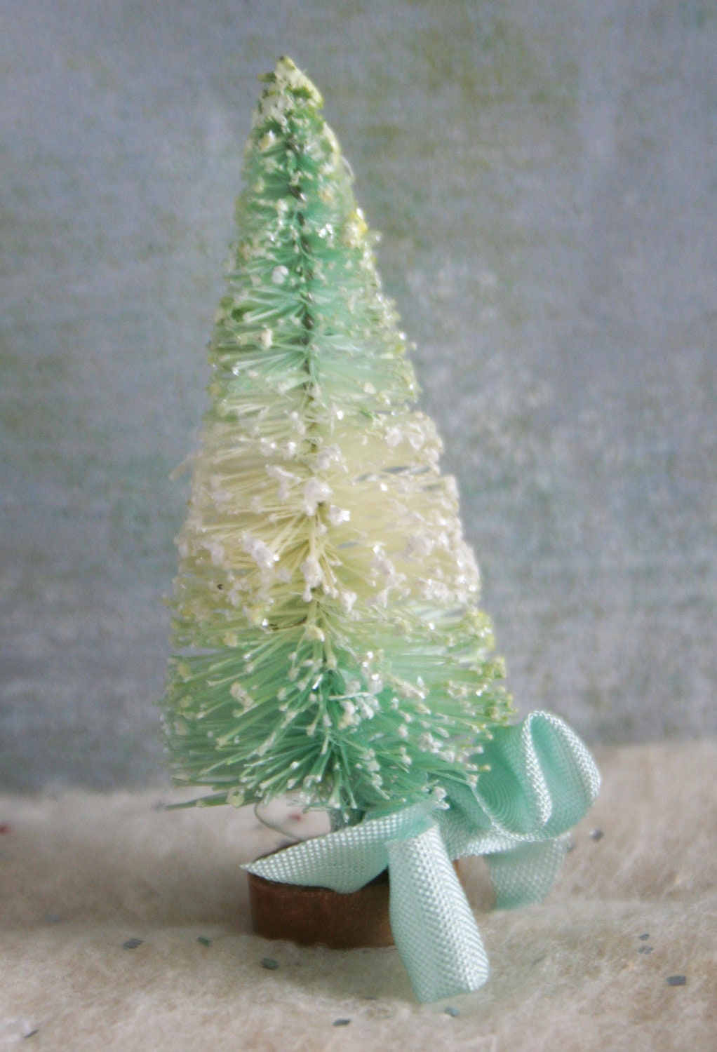 Candyland Aqua and White Striped Vintage Style Holiday Bottle Brush Tree